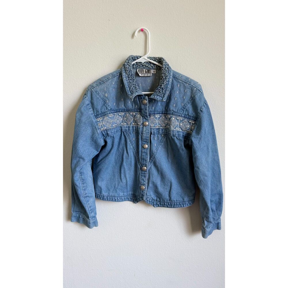 Vintage 90s City Girl Sport Womens 8 Embroidered Denim Jean Jacket Western